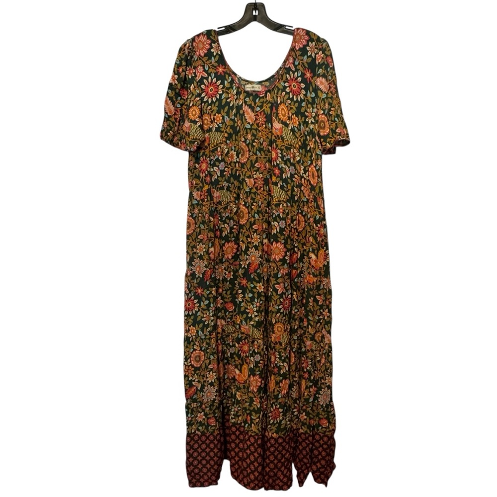 NATURAL LIFE Floral Maxi Dress - Green and Orange